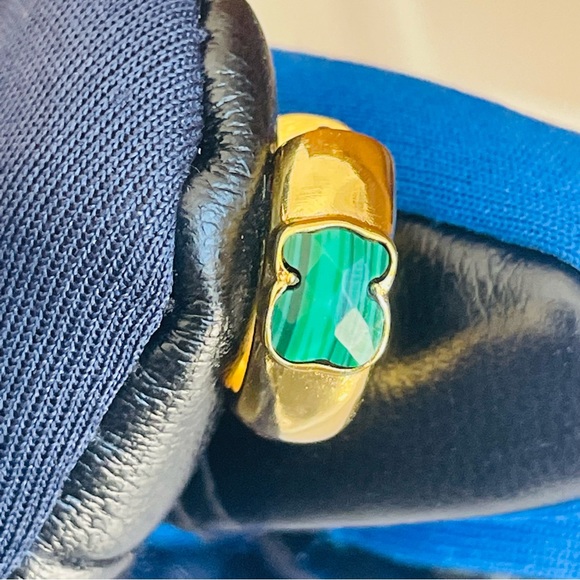 ! TOUS S925 Gold Overly Green Malachite Bear Mini Hoops Hinges Earrings - Picture 6 of 10